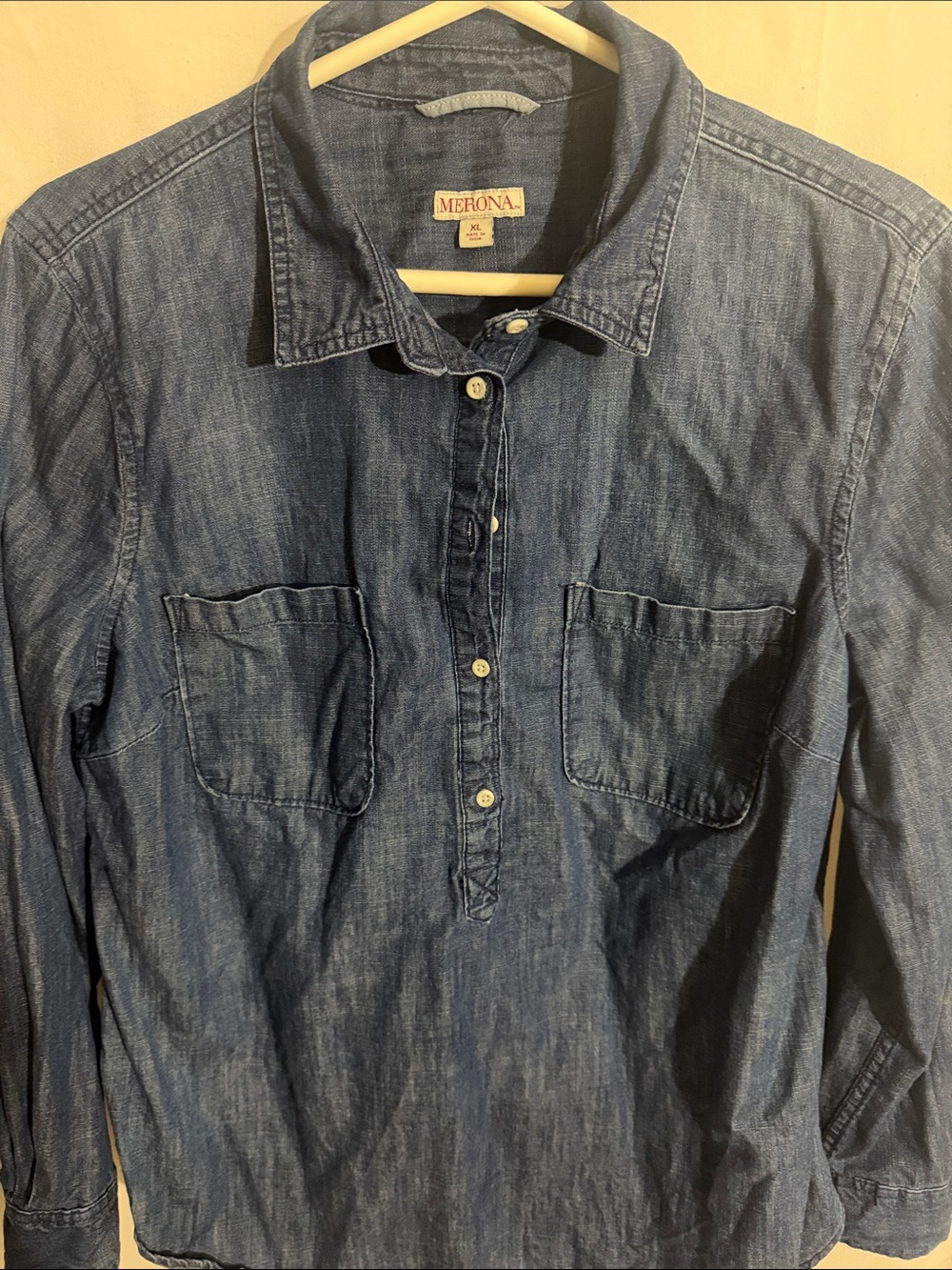 Merona Blue Denim Pullover Shirt with Chest Pockets